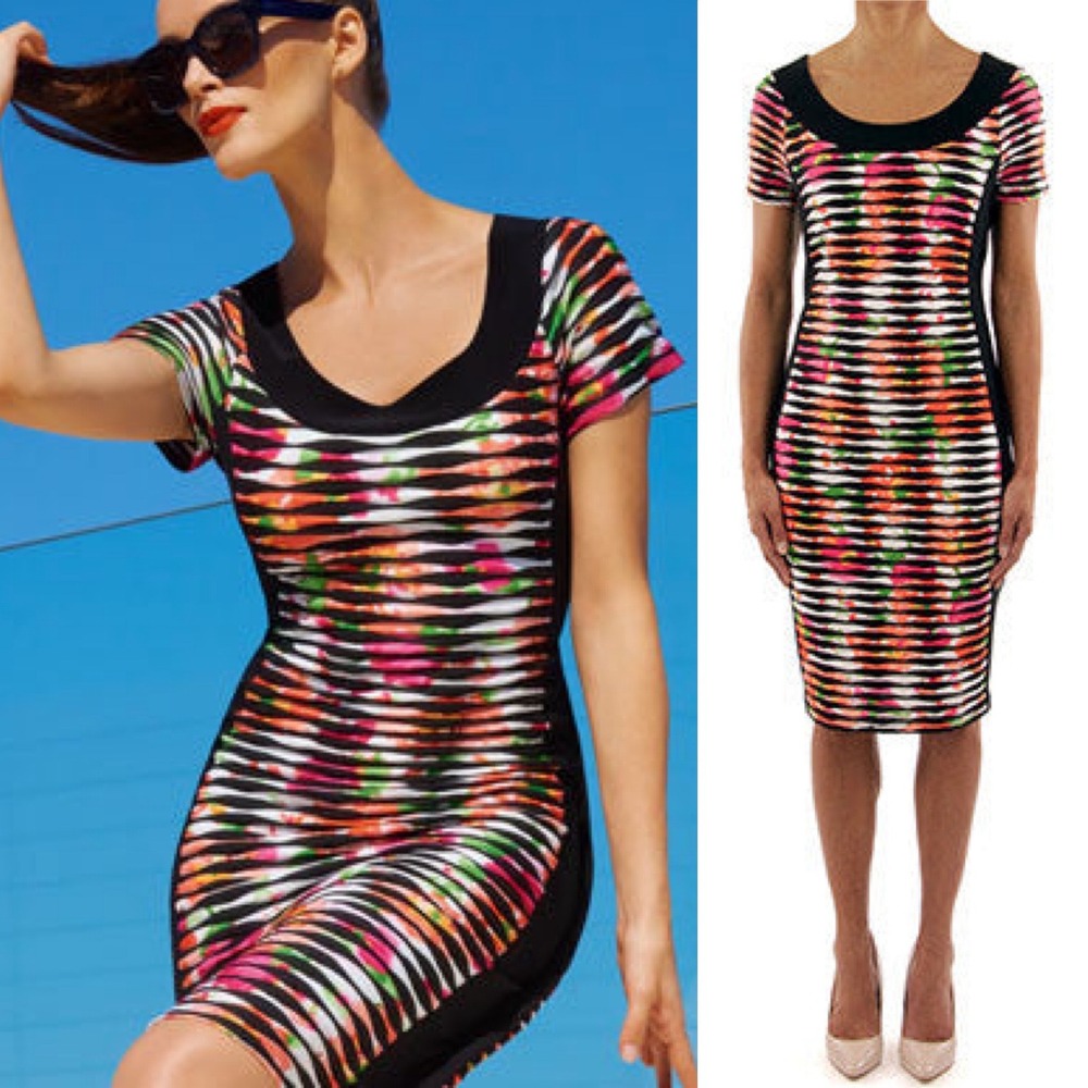 Joseph Ribkoff Canada Striped Sheath Panel Slimmer Dress Womens‎ Sz 8 Lined Art